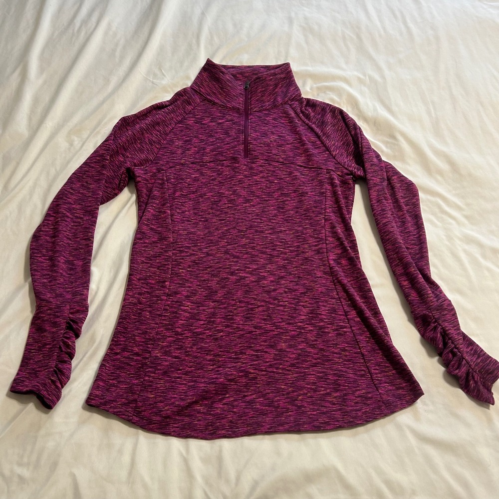 Columbia Womens Purple Space Dye Quarter Zip Pullover Ruched Cuff Top Size M